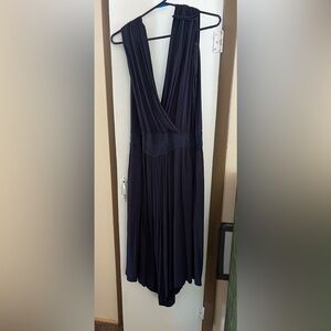 Democracy Blue Ruched Jumpsuit for Wedding Guest